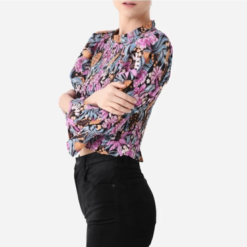 Anthropologie Banjanan Agnes Blouse Small Black Multicolor
